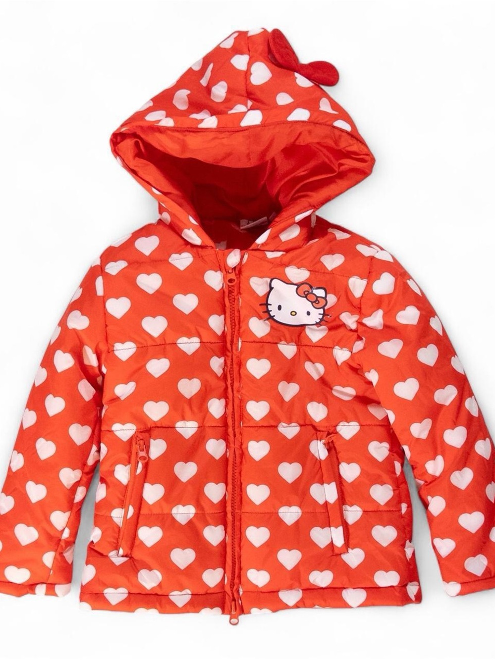 Hello Kitty by Sanrio Red Heart Print Puffer Jacket Girls Size 5/6
